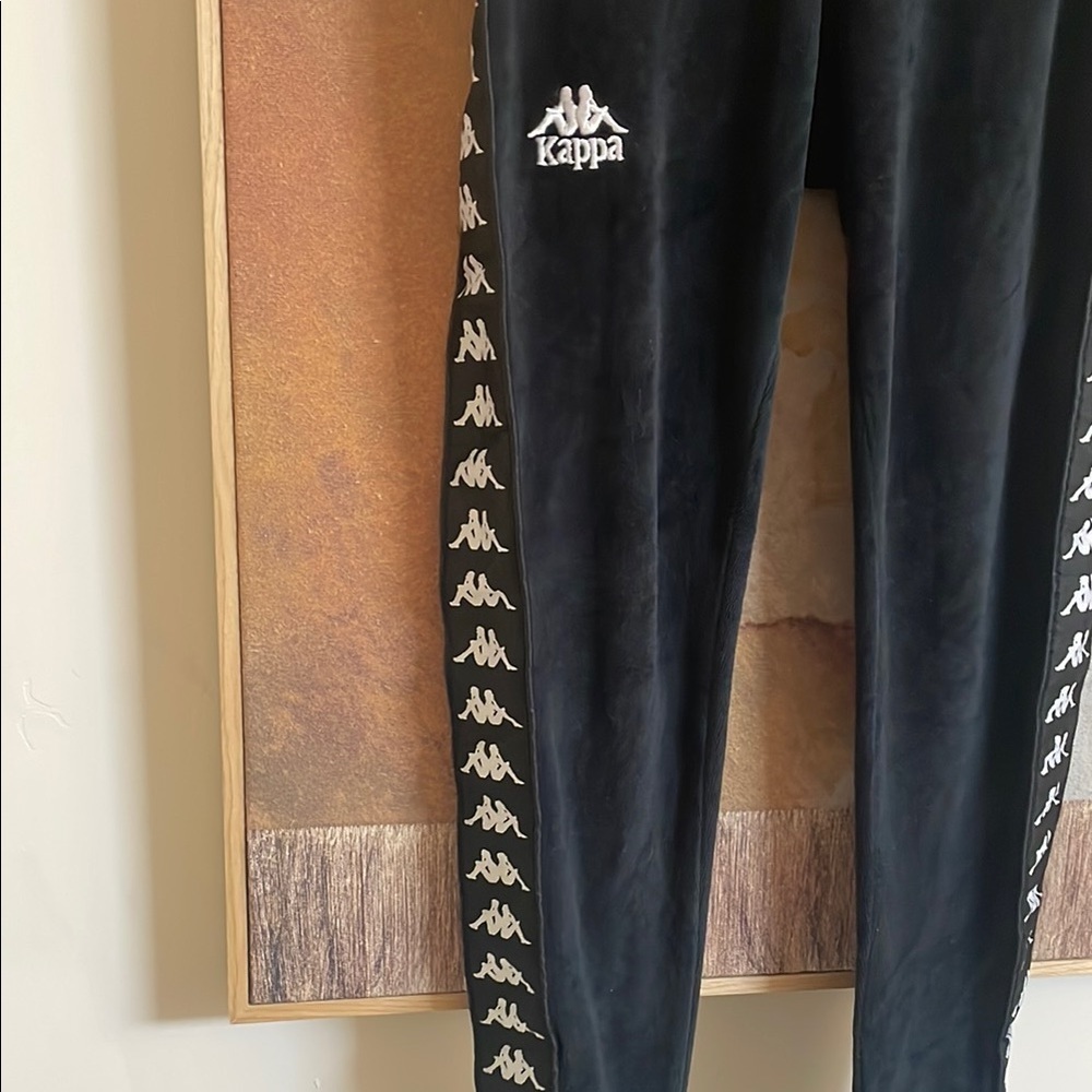 Kappa Ammu Velour Black Track Leggings Pants with Logo Small - Picture 4 of 8